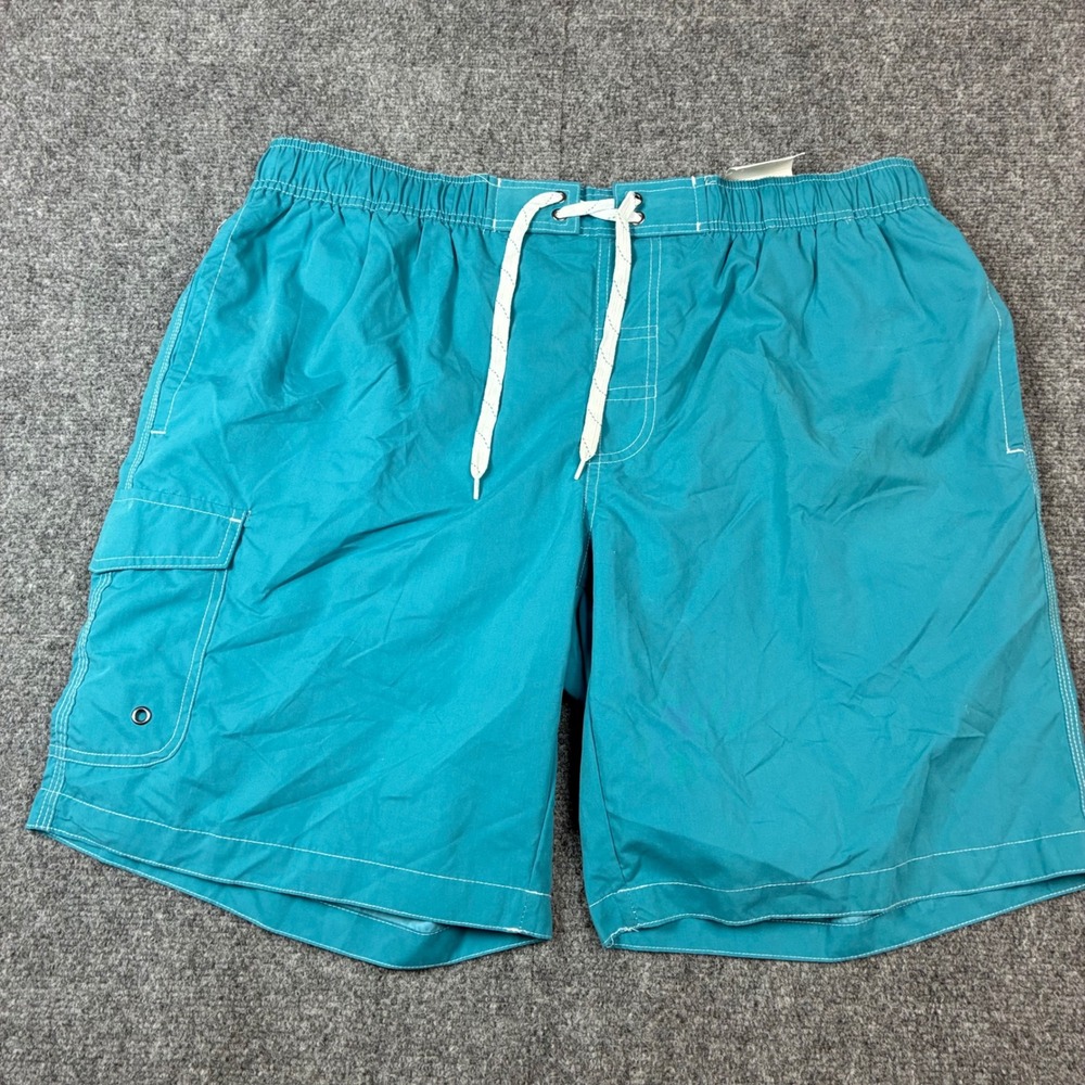 St Johns Bay Mens XXL Swim Trunks Ocean Depths Teal Cargo Mesh Lining 519-1072